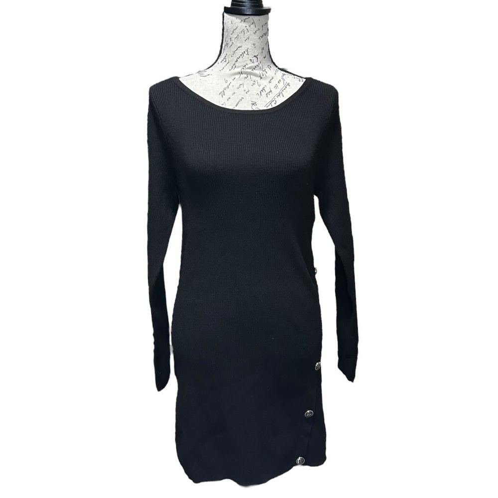 WHBM Black Ribbed Long Sleeve Sweater Dress Size Large NWT
